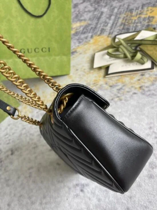 GUCCI Black Leather GG Marmont Shoulder Bag - Picture 5 of 9